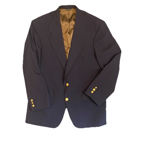 Bill Blass Sport coat Blazer Mens 44R Navy Gold Button Wool Made in USA *READ* - Picture 1 of 8
